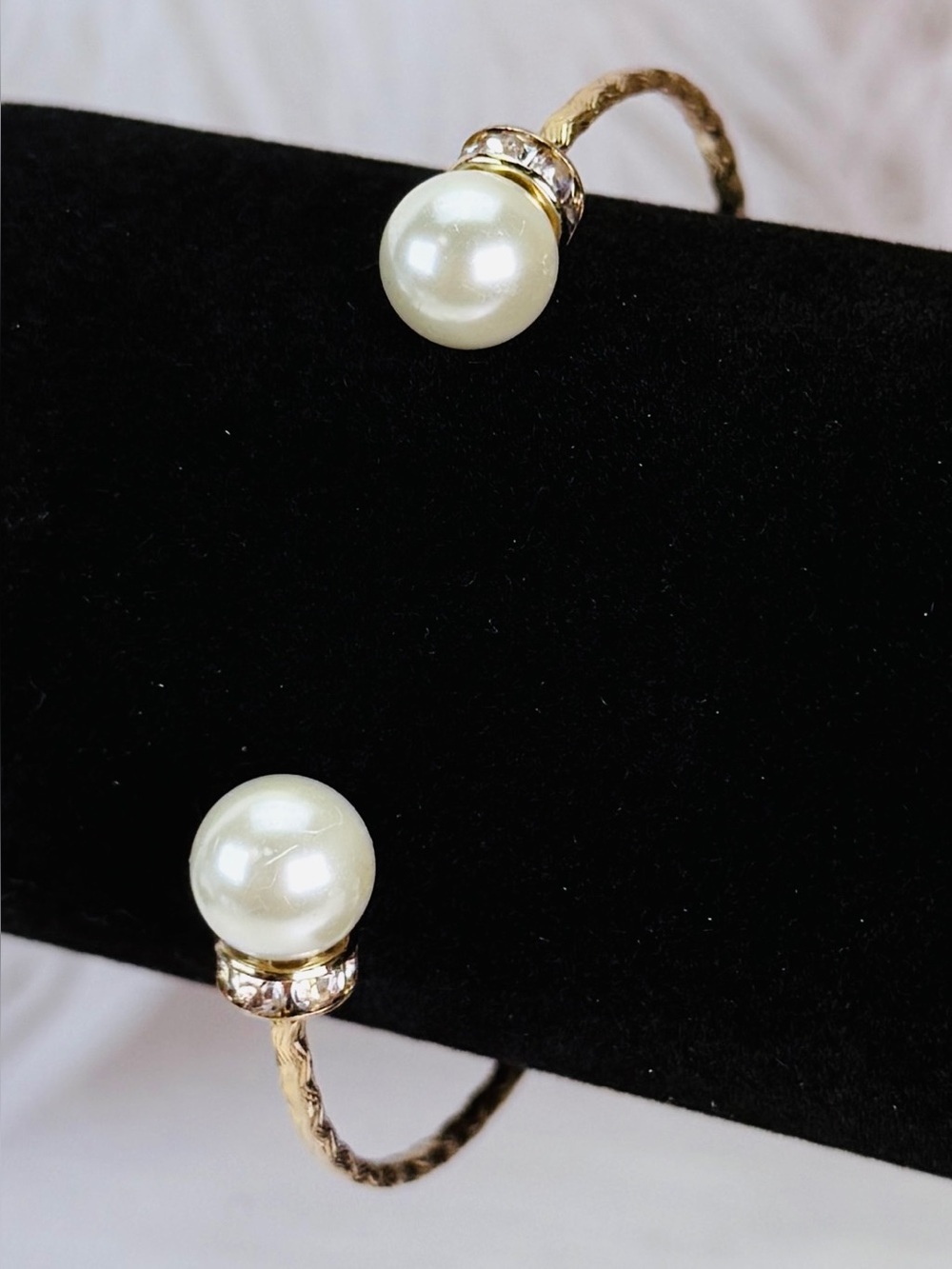 Elegant Goldtone Faux Pearl Open Cuff Bracelet